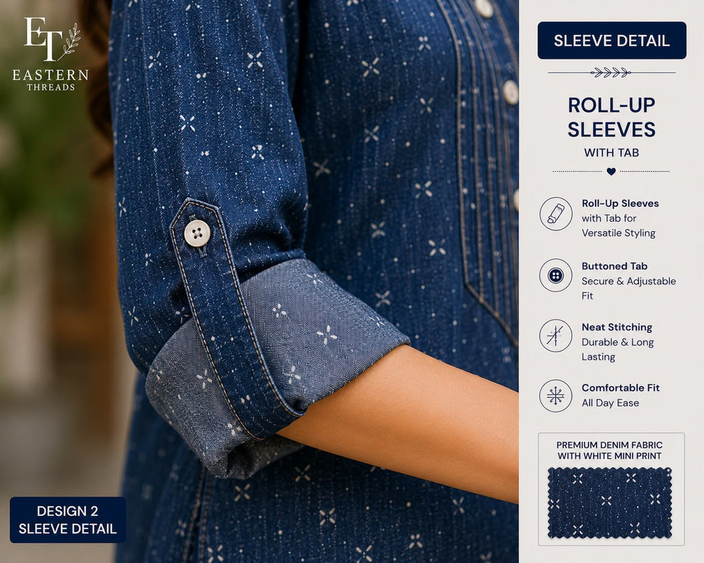 Pin Tuck Long Blue Denim Style Shirt