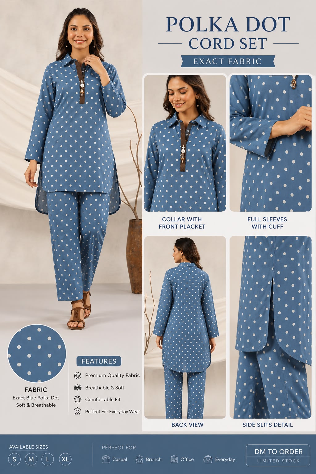 Blue Polka Dot Cord Set