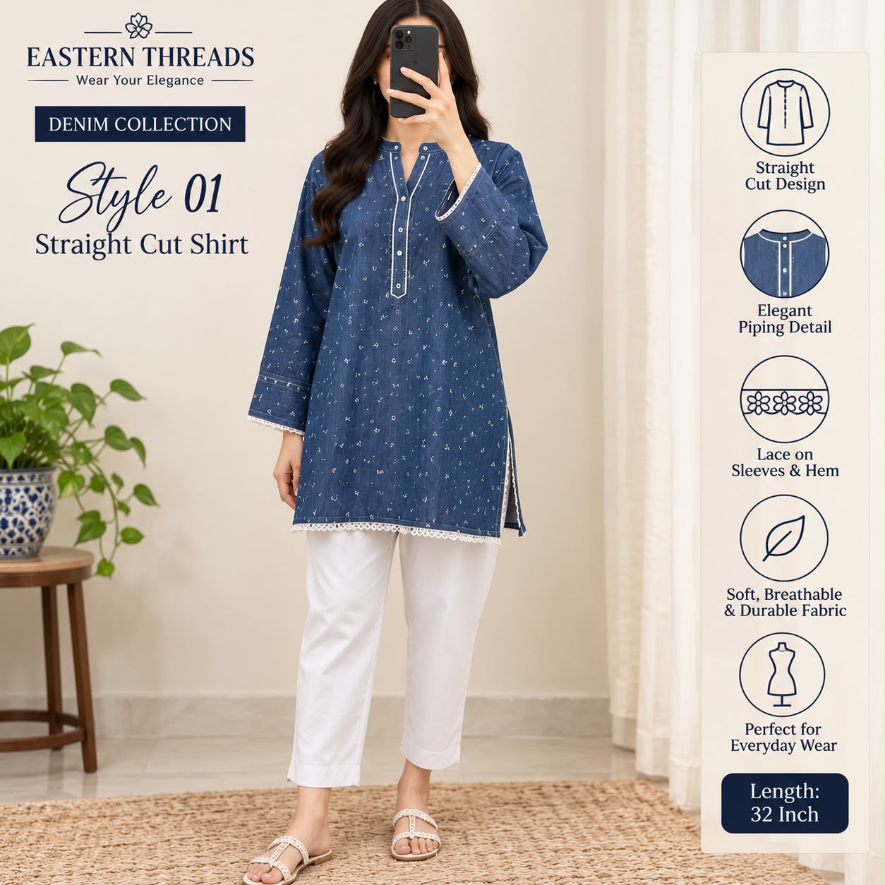 Straight Cut Shirt Blue
