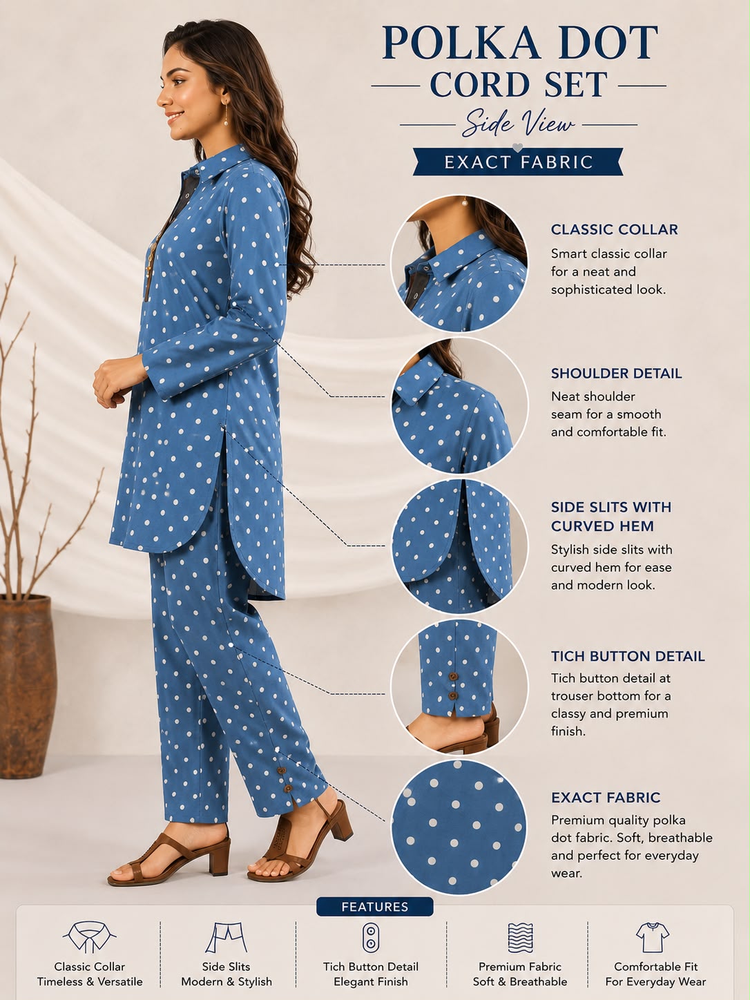 Blue Polka Dot Cord Set
