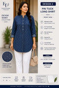 Pin Tuck Long Blue Denim Style Shirt