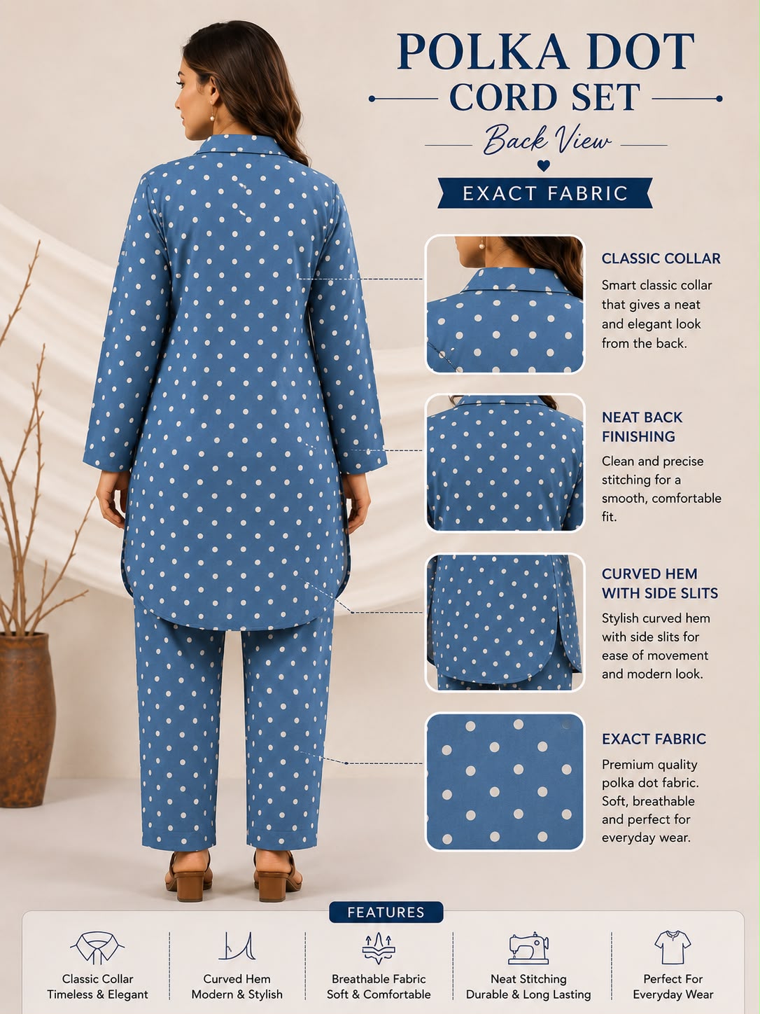 Blue Polka Dot Cord Set