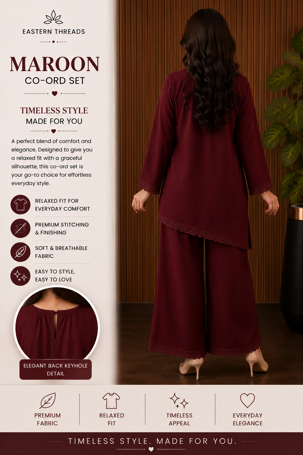 MAROON TRI BOTTOM CO-ORD SET