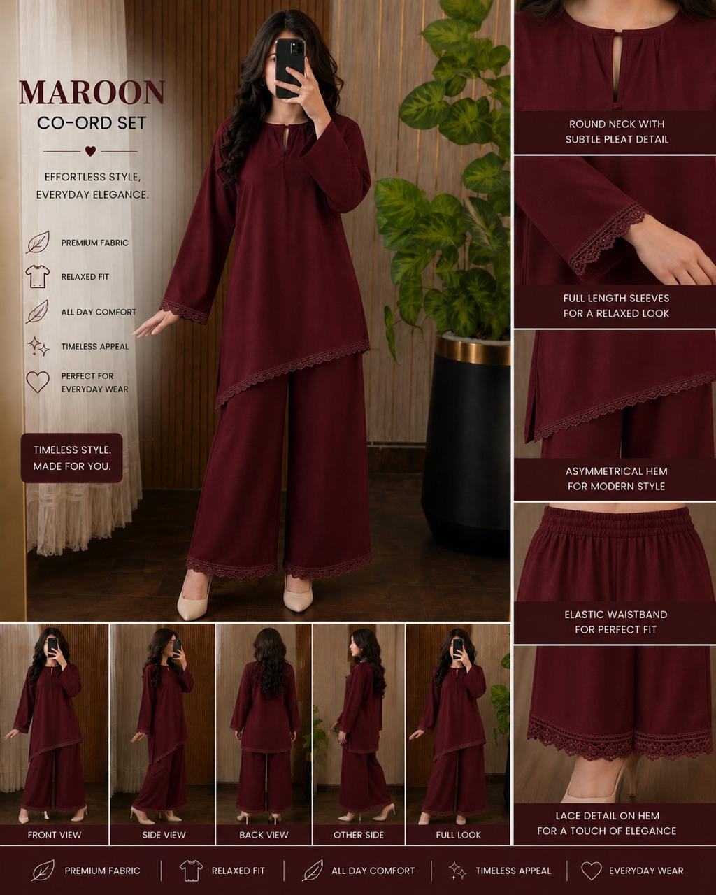 MAROON TRI BOTTOM CO-ORD SET