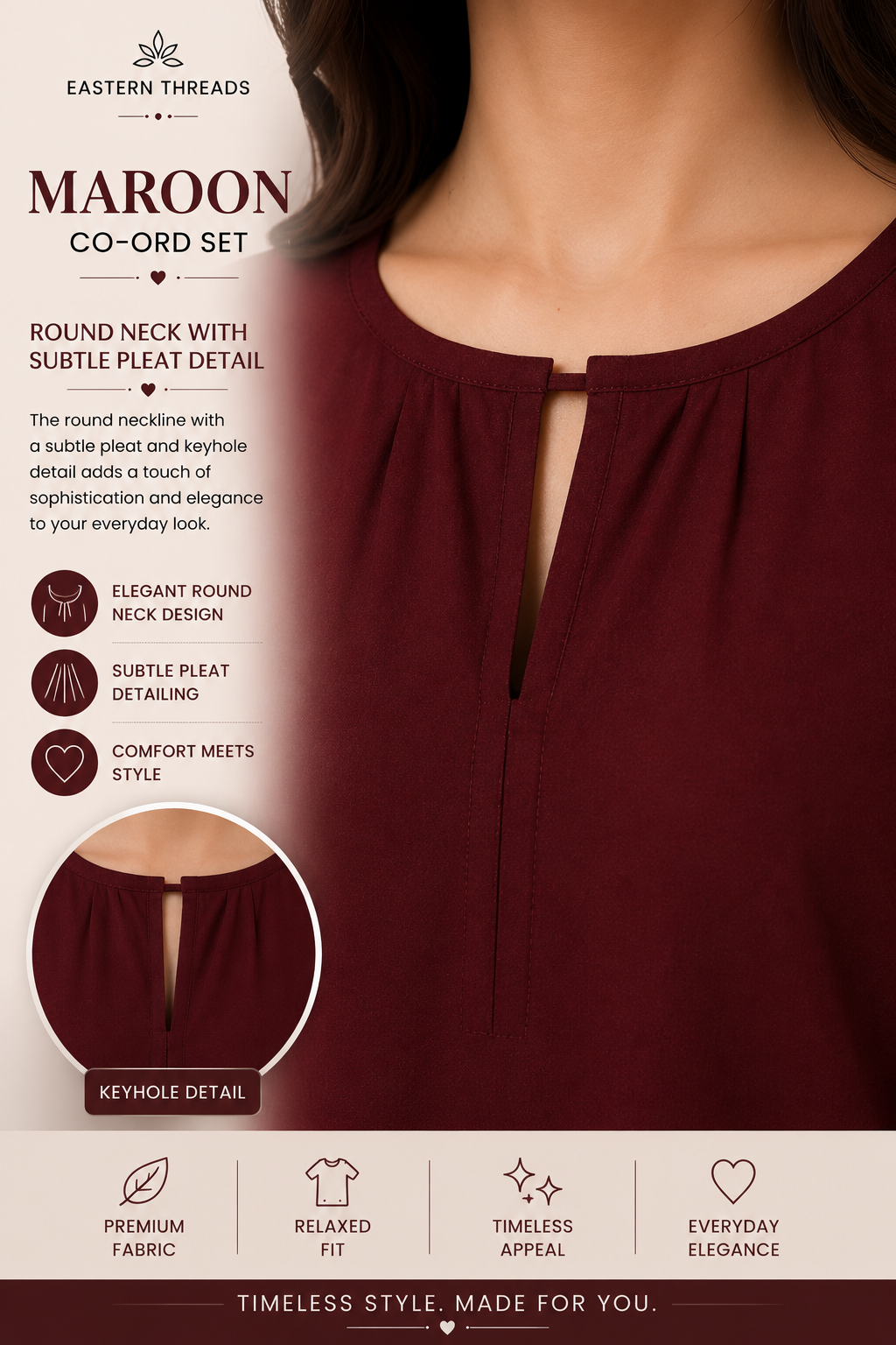 MAROON TRI BOTTOM CO-ORD SET