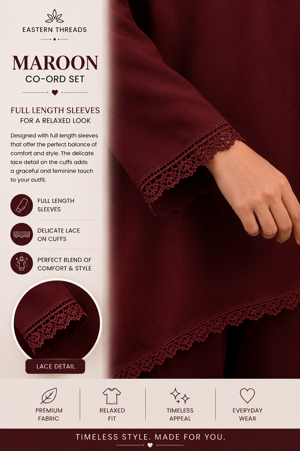 MAROON TRI BOTTOM CO-ORD SET